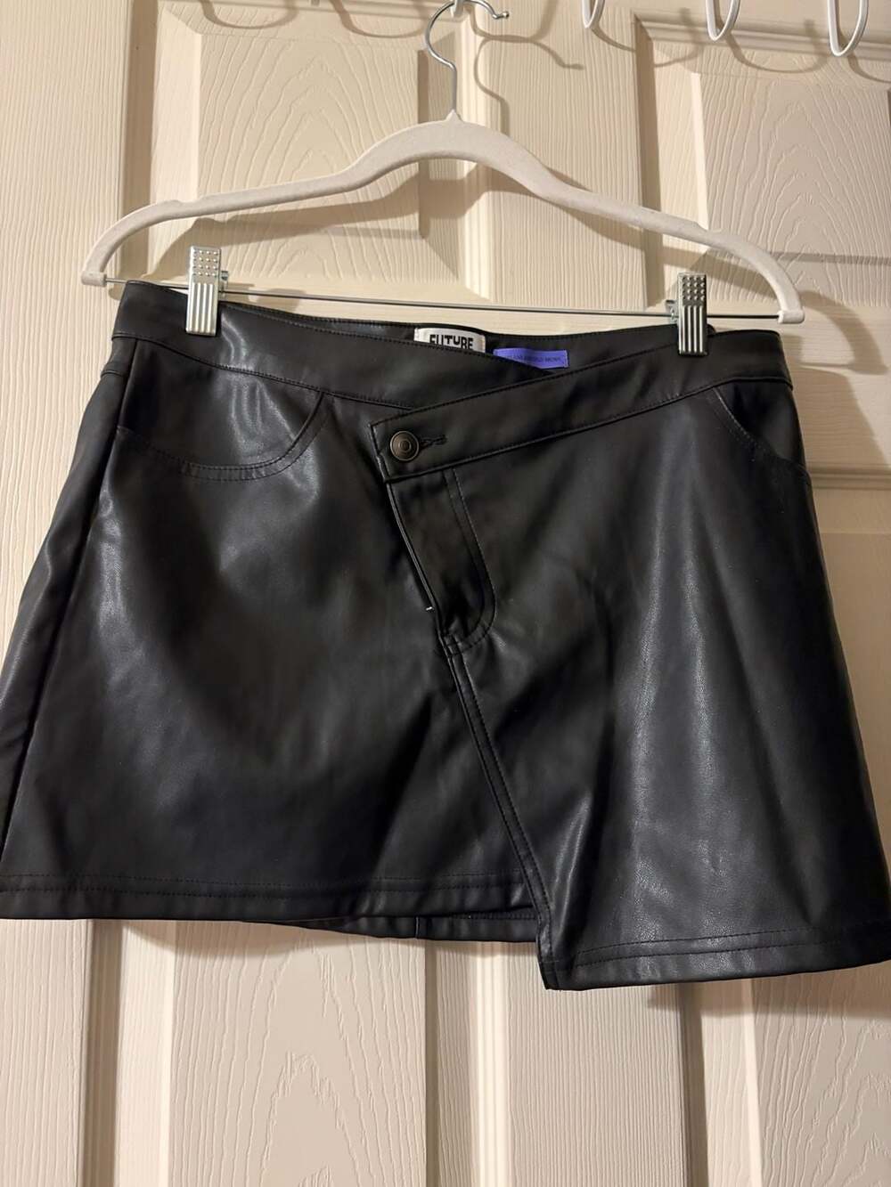 Future Collective Kahlana Barfield Brown Faux Leather Asymmetrical Mini Skirt - Picture 1 of 4
